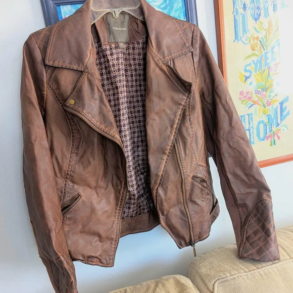 Maurices Vegan Leather Biker Jacket - Brown Cognac - Size M - Picture 2 of 6